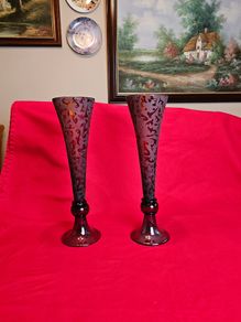 Pair of Ruby Red Glass Trumpet Vases