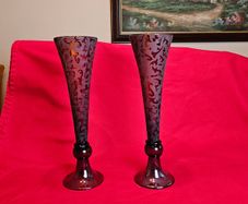 Pair of Ruby Red Glass Trumpet Vases
