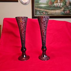 Pair of Ruby Red Glass Trumpet Vases
