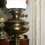 Vintage 1800s Oil Lamp Converted To Electric Oil Gwtw Table Lamp With Milk Glass Shade H-22" Image 3