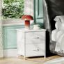 White Bedside Table Set of 2, Bedroom Bedside Cabinet with 2 Fabric Drawers, Nightstand Side Table for Kids Living Room Dorm, White Leather Image 2