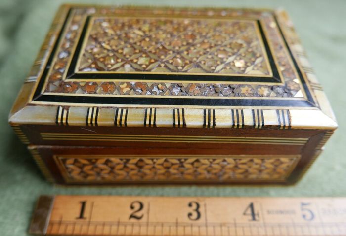 Vintage Handmade Wooden Jewelry Box Wood Trinket Storage Wood Box Mother of Pearl Inlay
