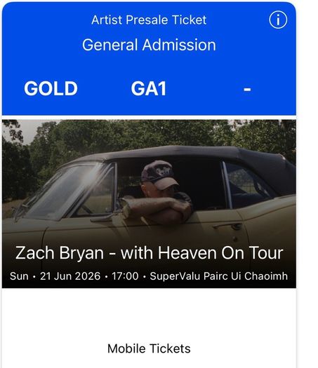 Zach Bryan tickets x2 Gold Standing