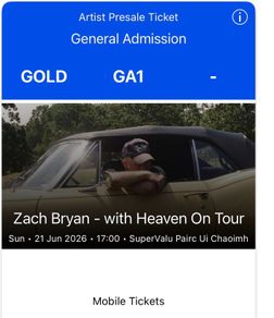 Zach Bryan tickets x2 Gold Standing