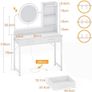 Dressing Table with LED Lights, Adjustable Brightness & Height Adjustable for 120-180 cm, 2 Fabric Drawers, 80 x 40 x 136 cm, White + White Image 2