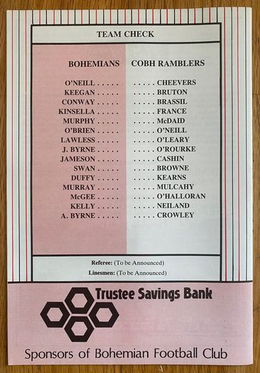 Very Rare 1988 Bohemian v Cobh Ramblers - Opel League of Ireland Premier Division Programme