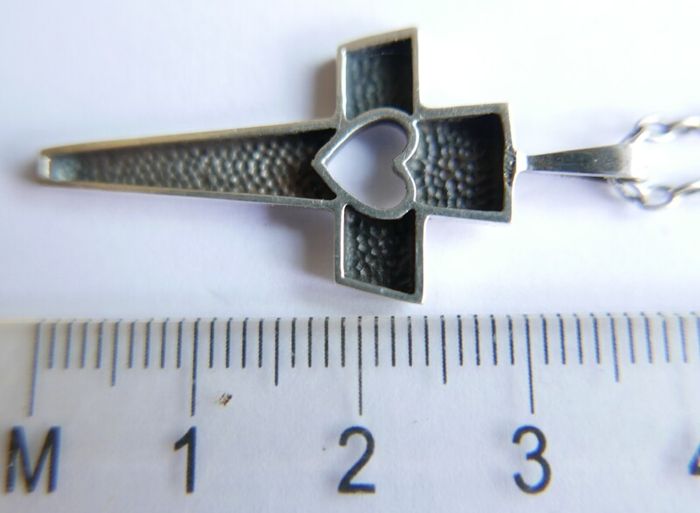 Vintage 925 Sterling Silver Cross Pendant with Heart Cutout on Chain