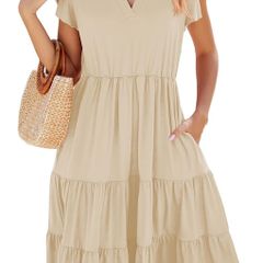 Brand New Yutdeng Women's Summer Dress Knee-Length Boho A-Line Casual Dress - Solid Colour.