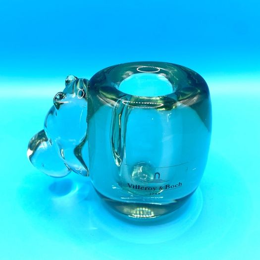 Vintage art glass candlesticks shaped like a hippopotamus
