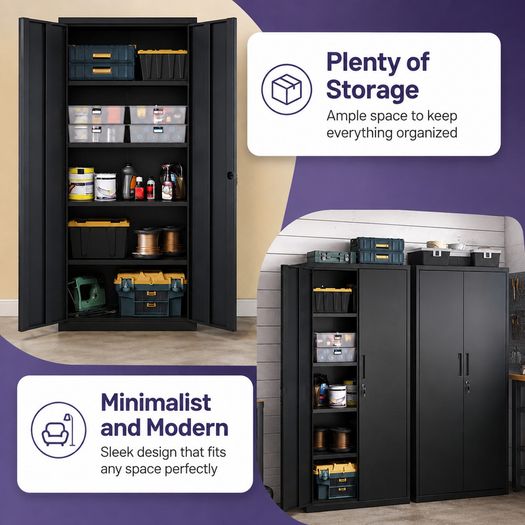 Multi purpose storage cabinet (Matt black) - FREE DELIVERY