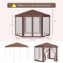 Hexagonal Garden Gazebo - Patio Party Outdoor Canopy Tent Sun Shelter with Mosquito Netting and Zipped Door, Brown Image 2