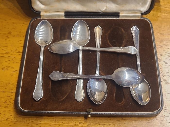 Vintage Mappin & Webb silver spoons in original box
