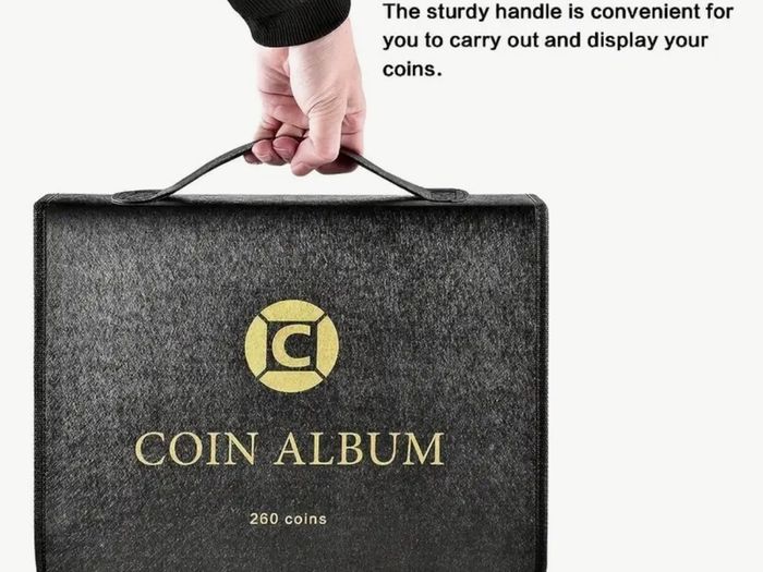 Coin Collection Holder For Collectors, 260 Pockets Coins Collecting Album With Zipper And Handle. Coin Display Storage Case For Money Currency Collection  (Box/folder Only) no coin slots transparent , u have to get them separatly