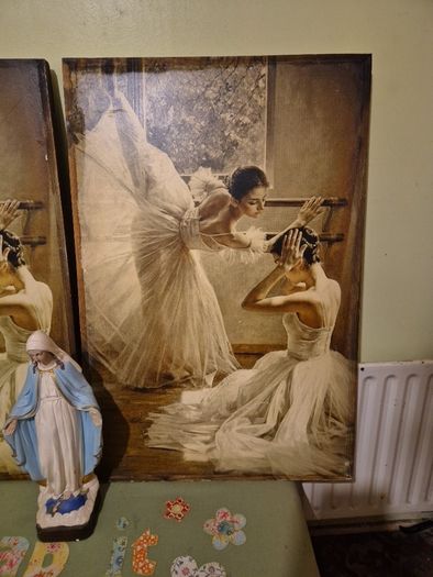 Rare find. Vintage Couple of Large Ballerinas Scene. Ballet Art.