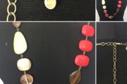 M&amp;s Ladies Gold Tone  Mixed Large Flat Beaded Statement Necklace