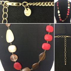 M&s Ladies Gold Tone  Mixed Large Flat Beaded Statement Necklace