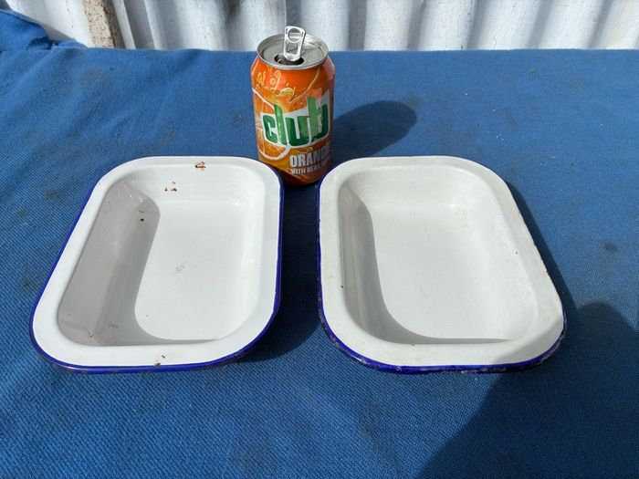 Matching pair of enamel dishes