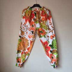Floral 100% cotton loose summer trousers,  free size