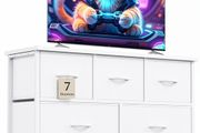 Chest of Drawers for Bedroom with 7 Drawers, Fabric Storage Drawer, Tall White Hallway Storage Unit