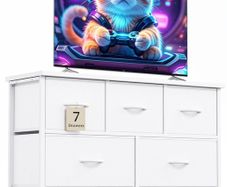 Chest of Drawers for Bedroom with 7 Drawers, Fabric Storage Drawer, Tall White Hallway Storage Unit