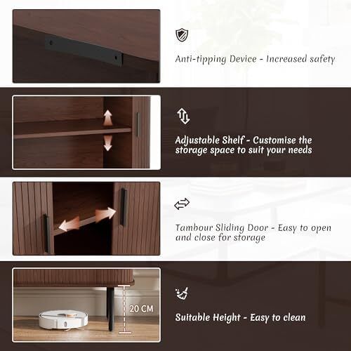 Buffet Storage Cabinet for Living Room, Kitchen Cupboard with Tambour Sliding Door, Storage Unit for Modern Home Dinning Room,Walnut