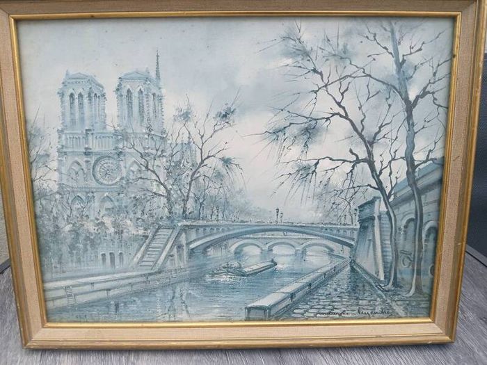 Vintage Paris de Notre Dame lithograph Print