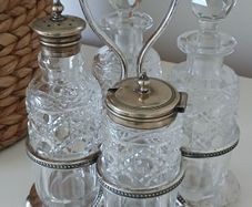 Silver Plated & Crystal Cruet Condiments Set