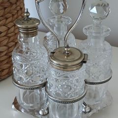 Silver Plated & Crystal Cruet Condiments Set