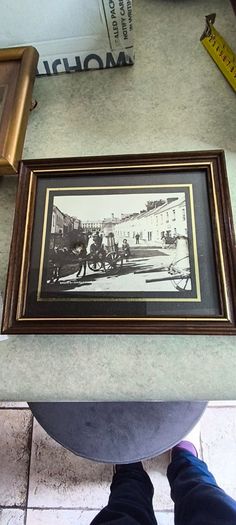 Is 3 pictuer Framed Le Tisserand Jacquard woven silk picture featuring a windmill 30.00 euro , old photo from Charleville, Co. Cork 18 euro, framed Holy post card  Pieta , Love and Honor Jesus 12 euro..