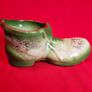 Staffordshire Style Porcelain Boot Vase - Green with Roses ,  Decor or Cactus Planter Image 4