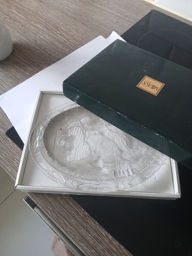 Vintage Mikasa Crystal Nativity Scene Oval Plaque Display Plate (Made in Germany)