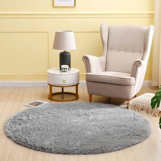 FREE SHIPPING Round Rugs for Bedrooms Fluffy Living Room Circle Area Rug Soft Shaggy Carpet for Kids Room Floor Mat (Grey, 80cm)