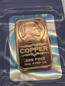 1avdp oz Fine 999 Copper Bullion Indian Bar.(L)