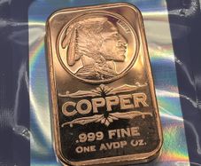 1avdp oz Fine 999 Copper Bullion Indian Bar.(L)