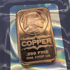 1avdp oz Fine 999 Copper Bullion Indian Bar.(L)
