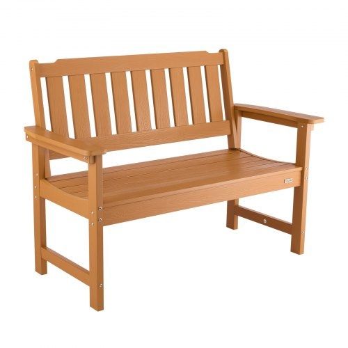 Outdoor Bench Patio Bench 128cm Weatherproof Plastic Natural Wood Color