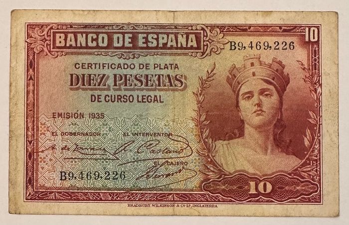 Spain 10 Pesetas 1935 Banknote