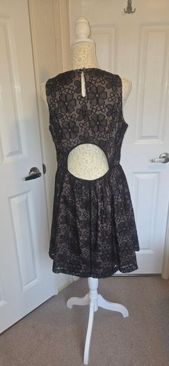 Spotlight by Warehouse Black Floral Mesh Skater Dress UK 14 Open Back