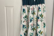 Green ruffled and floral hi-lo dress