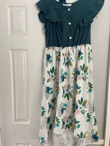 Green ruffled and floral hi-lo dress