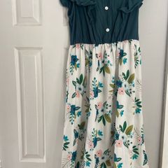 Green ruffled and floral hi-lo dress