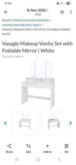 Vanity / Dressing Table / Makeup Table / Desk with Foldable Mirror