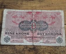 Austria-Hungary, 1 Krone banknote, 1 December 1916, circulated, with overprint - free standard postage