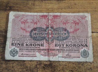 Austria-Hungary, 1 Krone banknote, 1 December 1916, circulated, with overprint - free standard postage