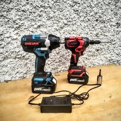 2x ONEVAN Cordless Impact Wrenches + Batteries, Charger & Accessories