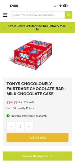 Tonys Chocolonely 100% Slave Free Chocolate Bar - Milk Chocolate 180g Case Of 15