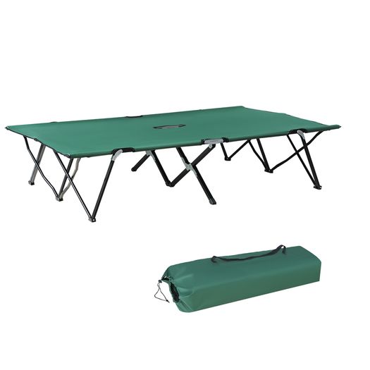 Double Camping Cot Foldable Sunbed Outdoor Patio Sleeping Bed Super Light w/ Carr Bag (Green)