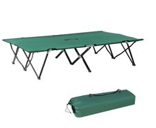 Double Camping Cot Foldable Sunbed Outdoor Patio Sleeping Bed Super Light w/ Carr Bag (Green)