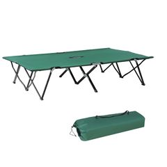 Double Camping Cot Foldable Sunbed Outdoor Patio Sleeping Bed Super Light w/ Carr Bag (Green)