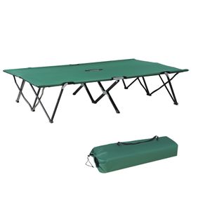 Double Camping Cot Foldable Sunbed Outdoor Patio Sleeping Bed Super Light w/ Carr Bag (Green)